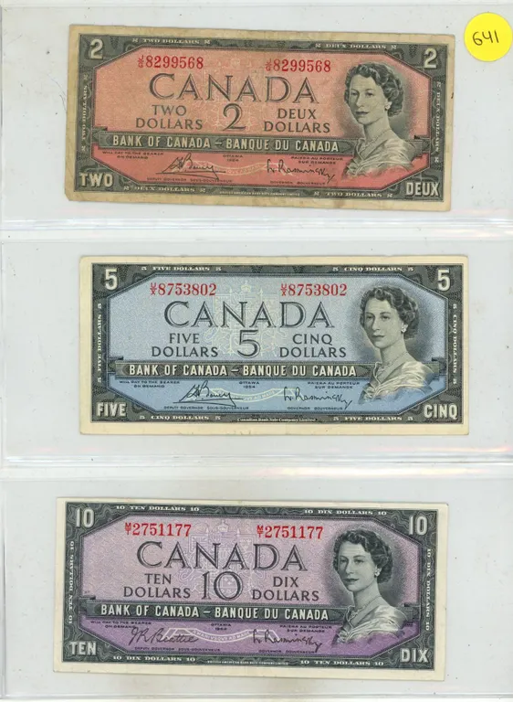 1954 Canada Two, Five and Ten Dollars.