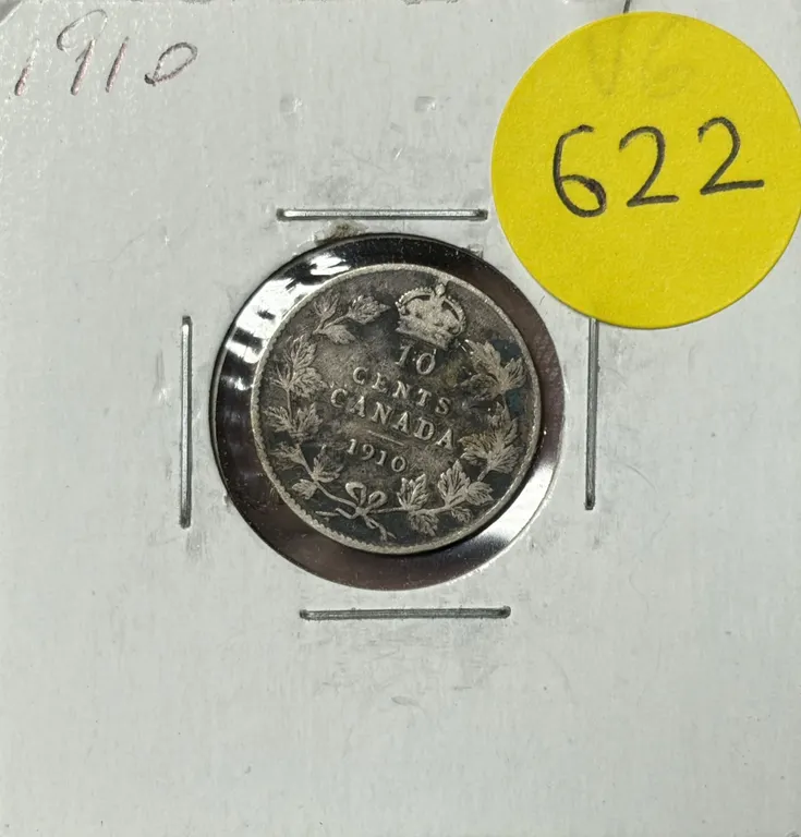 1910 Canada Silver 10 Cents.