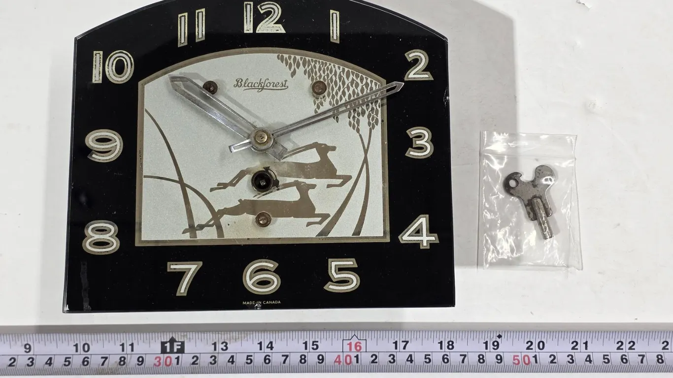 Art-Deco Black Forest Wall Wind Up Clock w/ Key