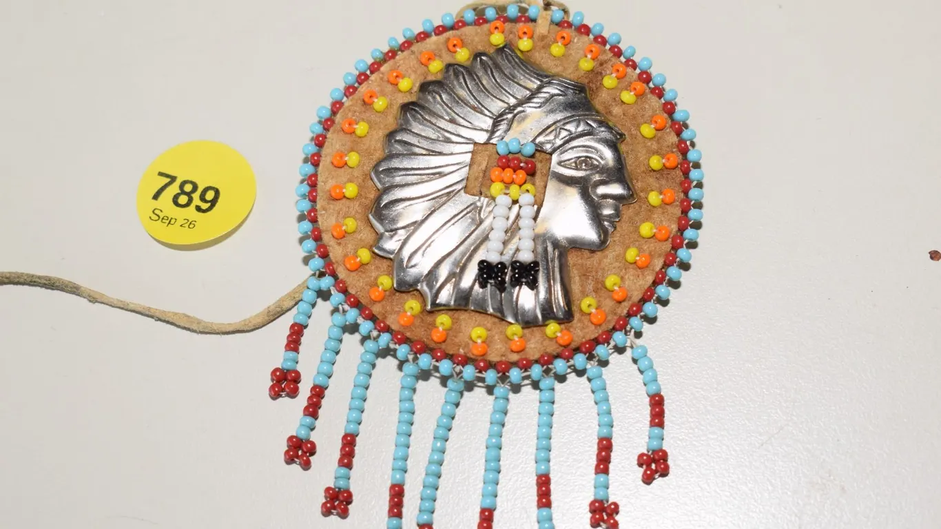 Indigenous Hand Crafted Beaded Leather Medallion