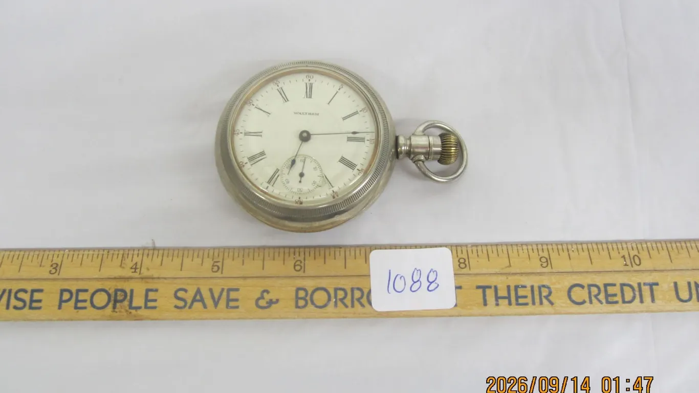 1088. Antique Waltham Sidewinder Pocket Watch Working Silver Plated Case