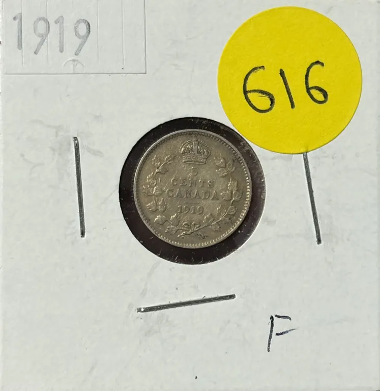 1919 Canada Silver 5 Cents.