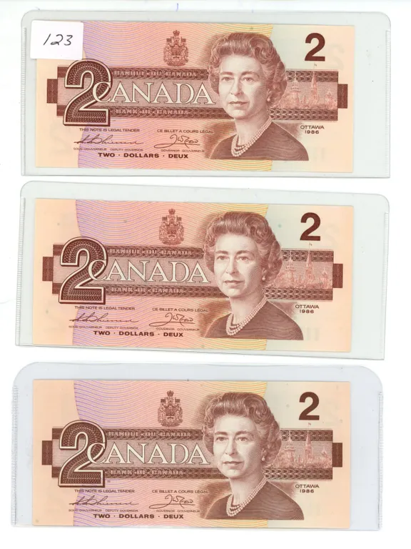 3 - 1986 - $2.00 Notes - Unc