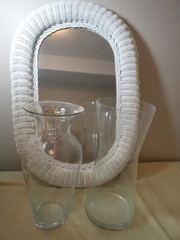 Wicker Mirror and Vases