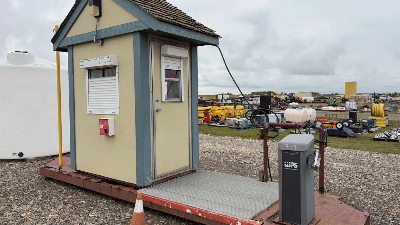 Ticket Booth w/ 2 Entry Arms (Missing Arms), w/ Lights, Cash Drawer, Electrical Panel, Roof Fan, Roll Down Shutters, No Keys Approx. 11' x 3'