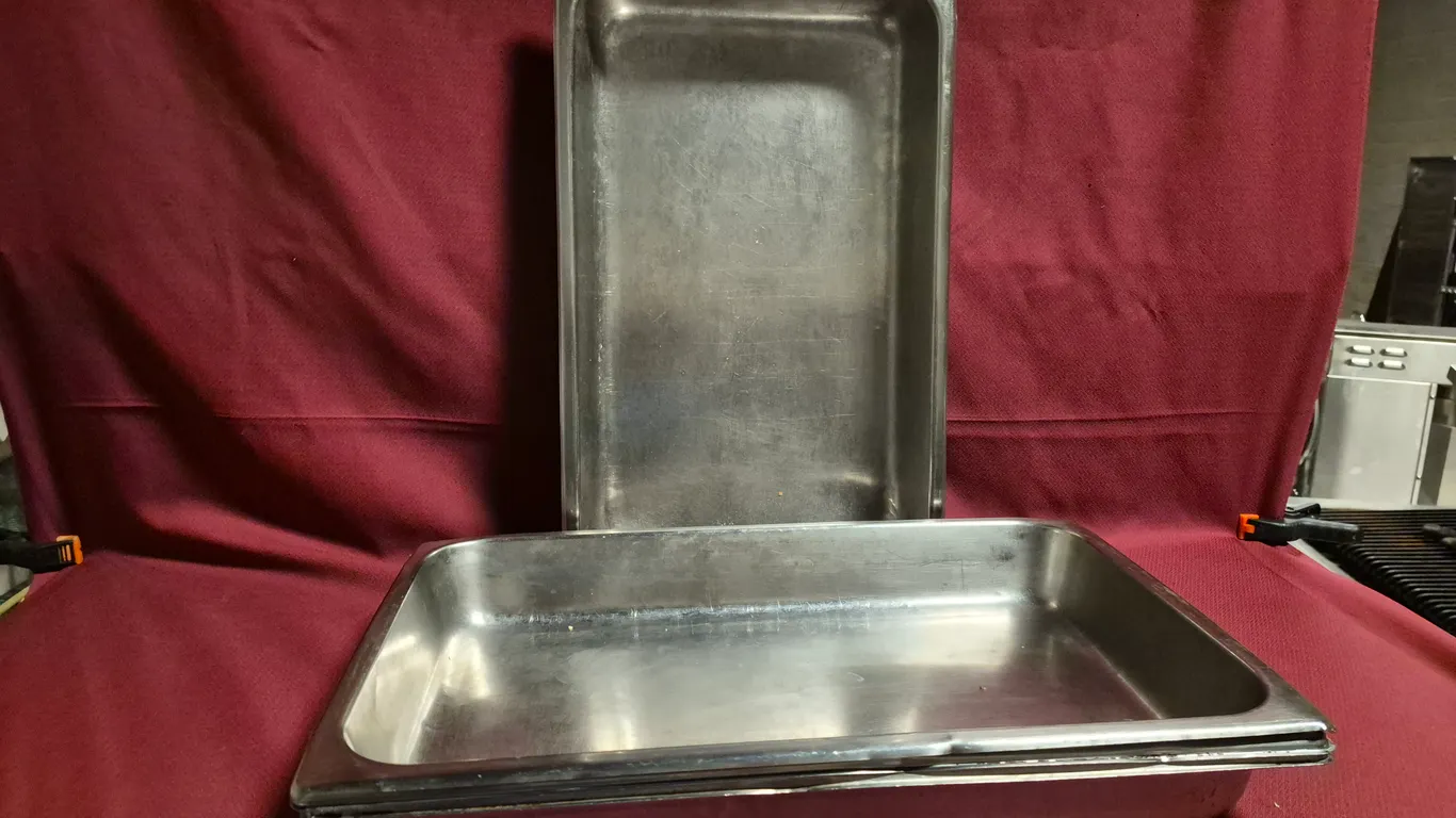 (4) Full Size 2-1/2" Deep Stainless Steel Hotel Pans