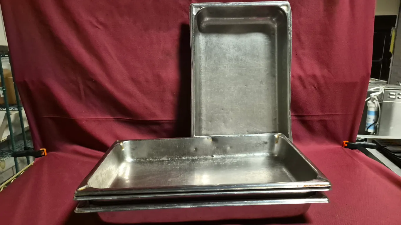 (4) Full Size 2-1/2" Deep Stainless Steel Hotel Pans