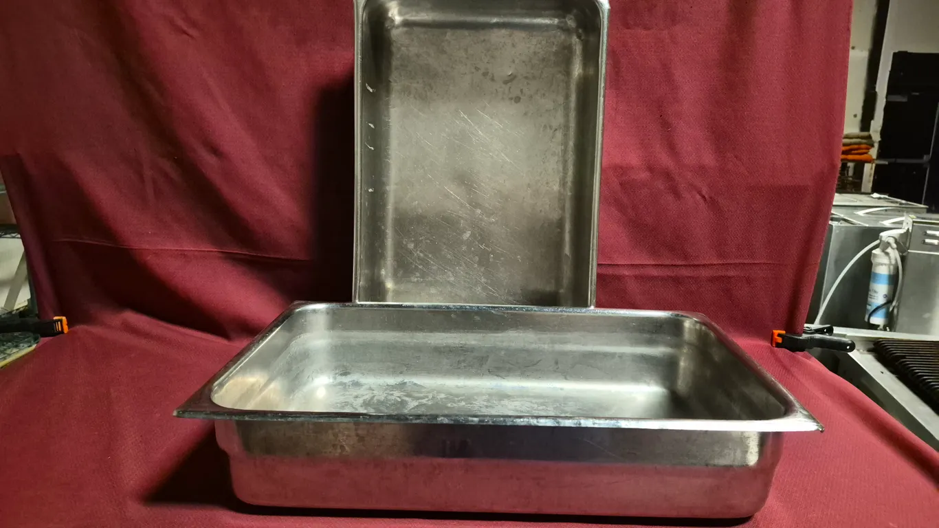(2) Full Size 4" Deep Stainless Steel Hotel Pans