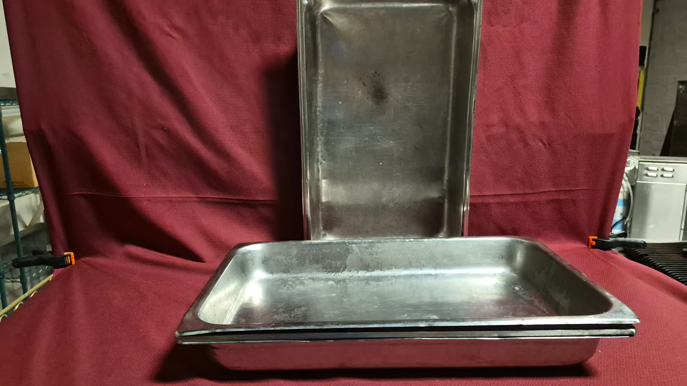 (4) Full Size 2-1/2" Deep Stainless Steel Hotel Pans