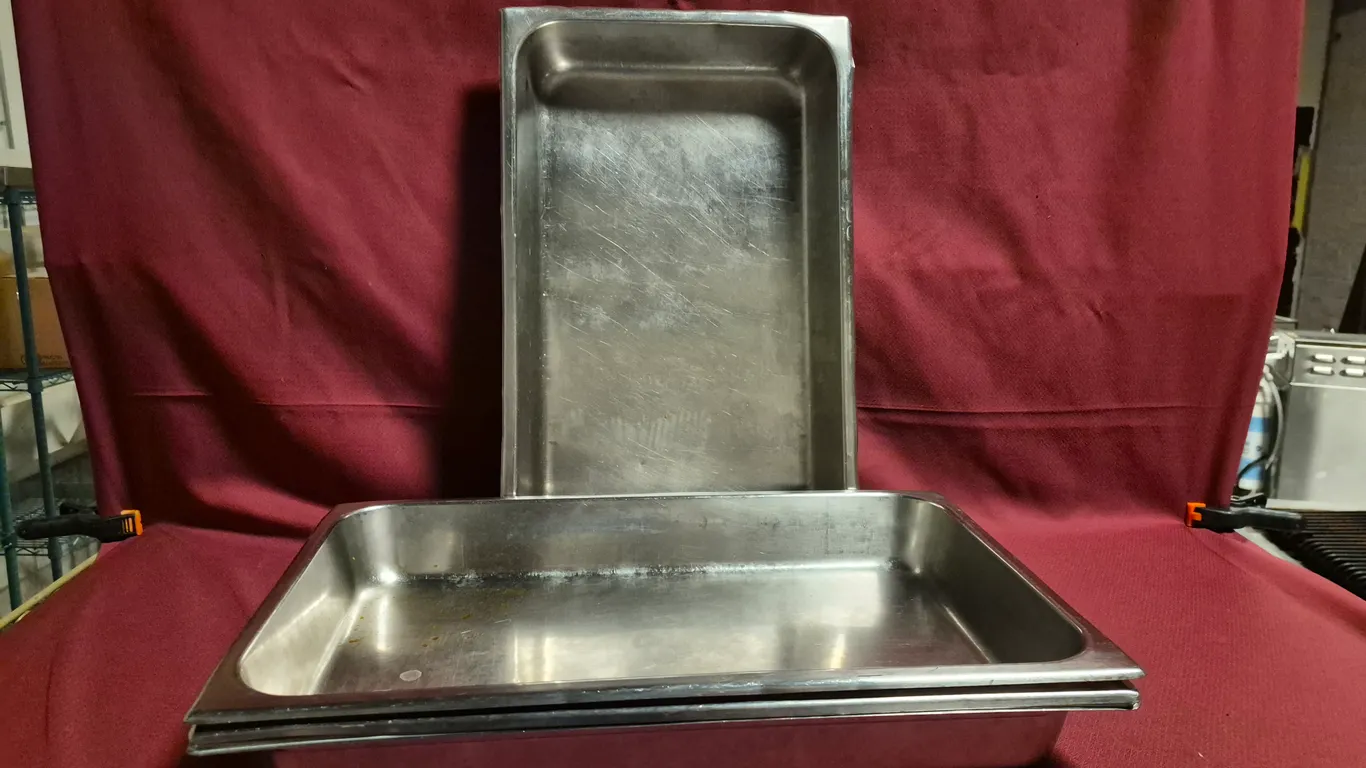 (4) Full Size 2-1/2" Deep Stainless Steel Hotel Pans