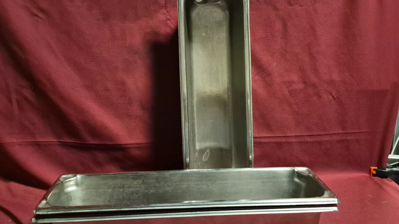 (3) Half Size Long 4" Deep Stainless Steel Hotel Pans