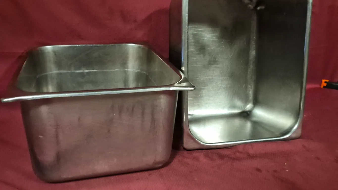 (2) Half Size 6" Deep Stainless Steel Hotel Pans