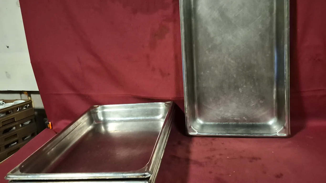 (4) Full Size 2-1/2" Deep Stainless Steel Hotel Pans