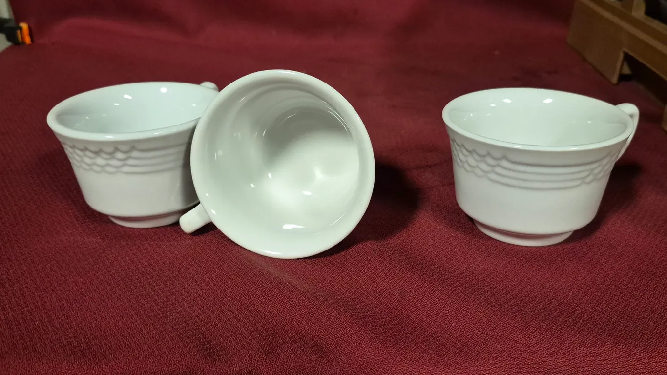 (40) Rego Ceramic Coffee Mugs, (2) 20 Compartment Dishwasher Racks