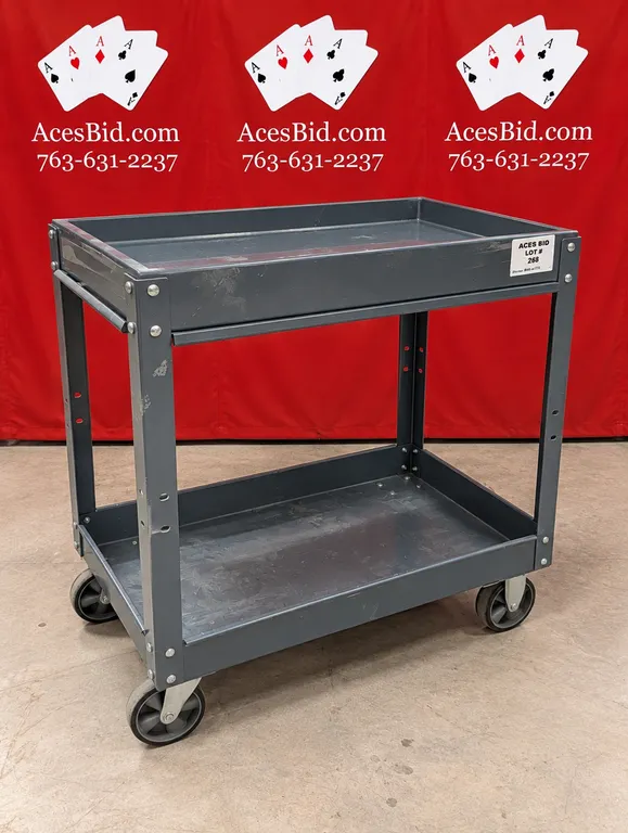 2 Tier Gray Metal Cart on Casters - 30" X 16" X 32"