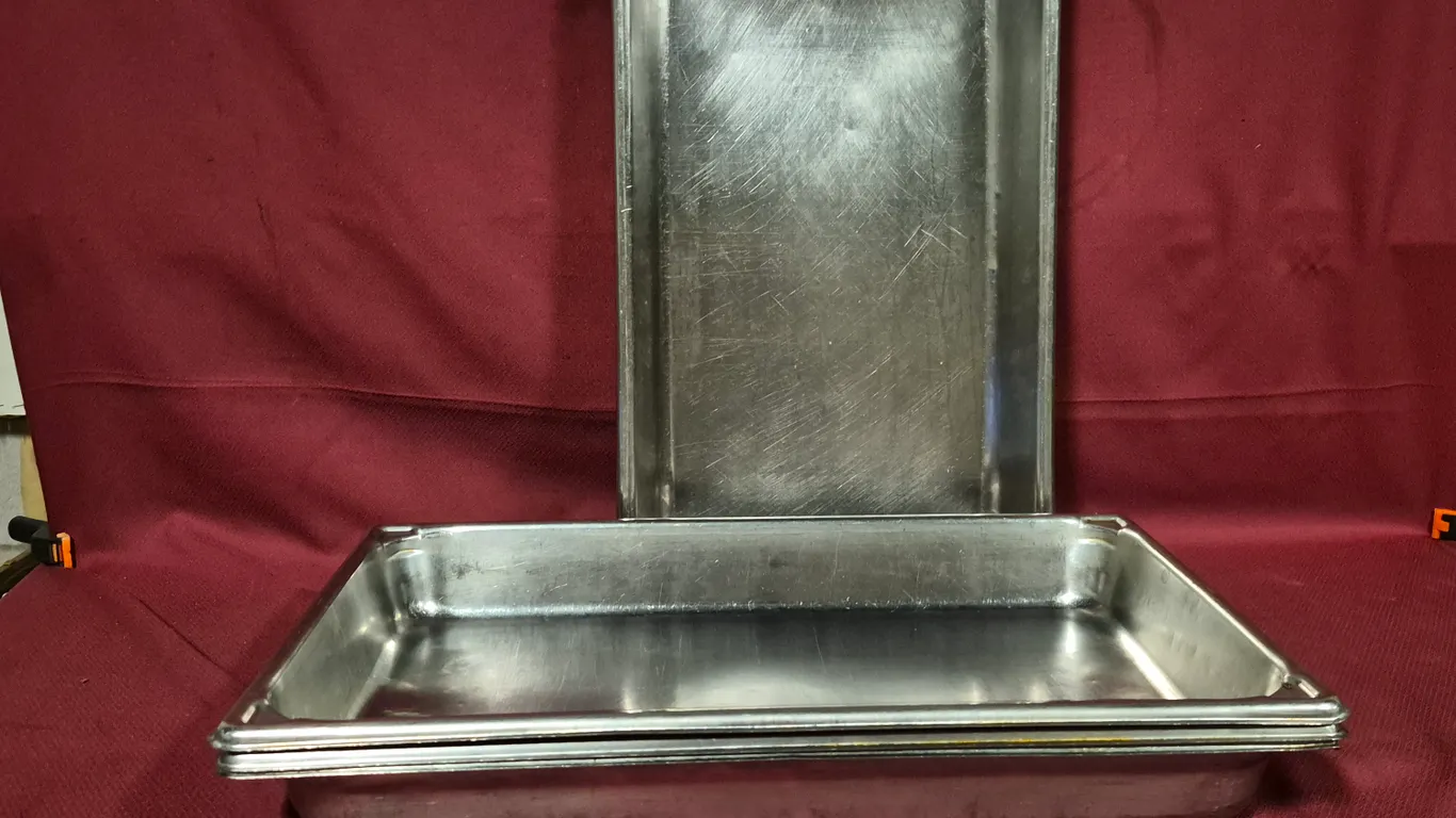 (4) Full Size 2-1/2" Deep Stainless Steel Hotel Pans