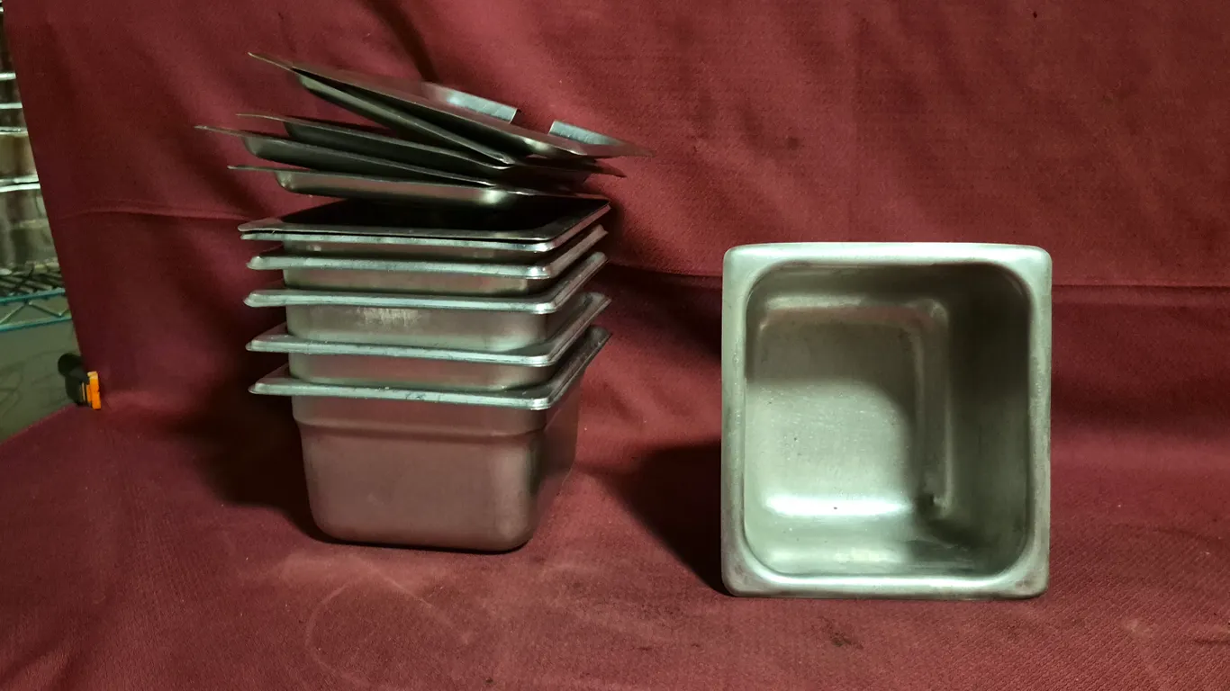 (6) Sixth Size 4" Deep Stainless Steel Hotel Pans with Covers