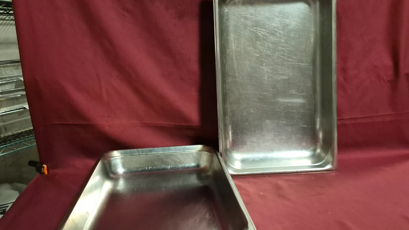 (4) Full Size 2-1/2" Deep Stainless Steel Hotel Pans