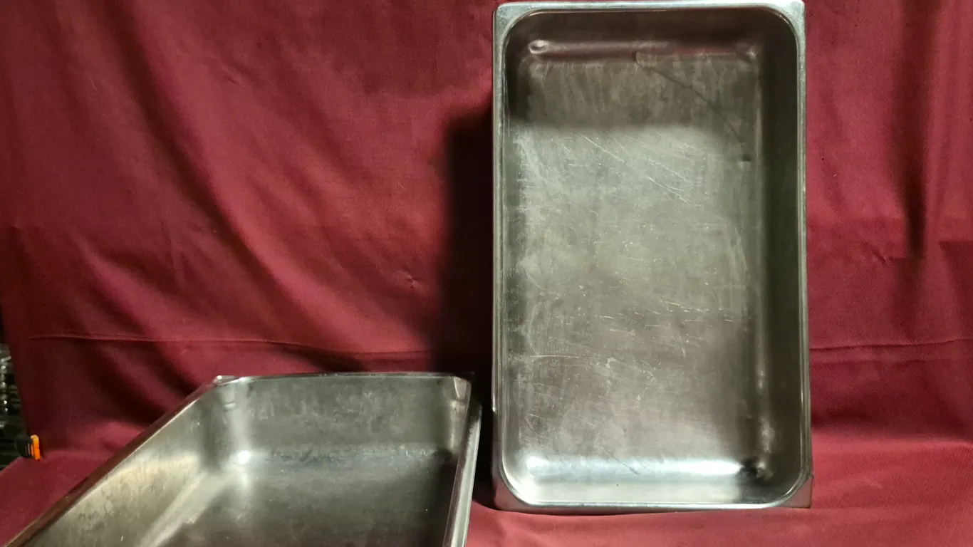 (2) Full Size 4" Deep Stainless Steel Hotel Pans