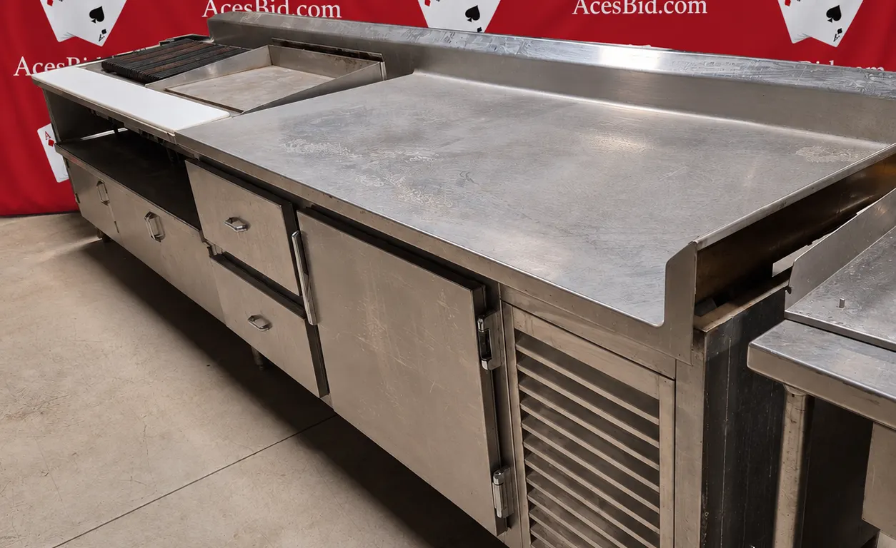 Worktop Cooler with Stainless Steel Equipment Stand on Left - 153" x 39" - NSF Approved