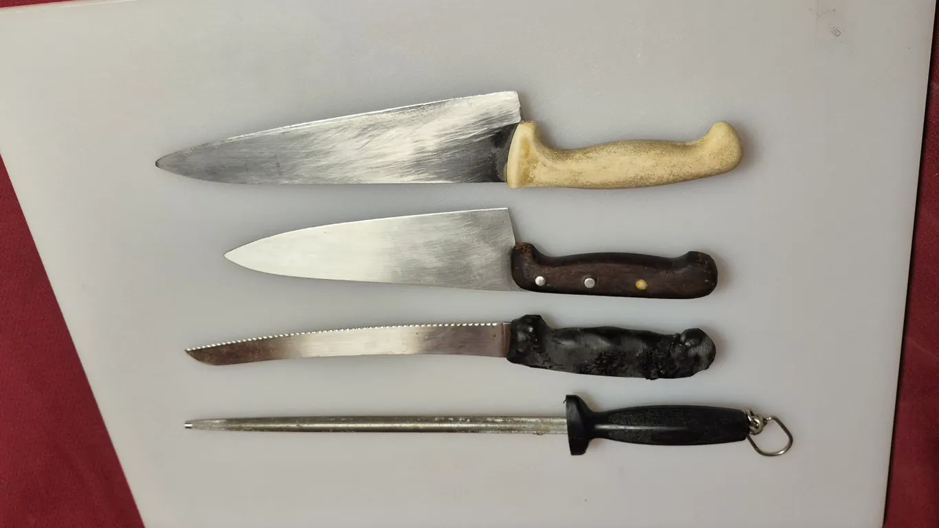 (3) Knives, (1) Sharpening Steel, (1) 18" x 26" Cutting Board