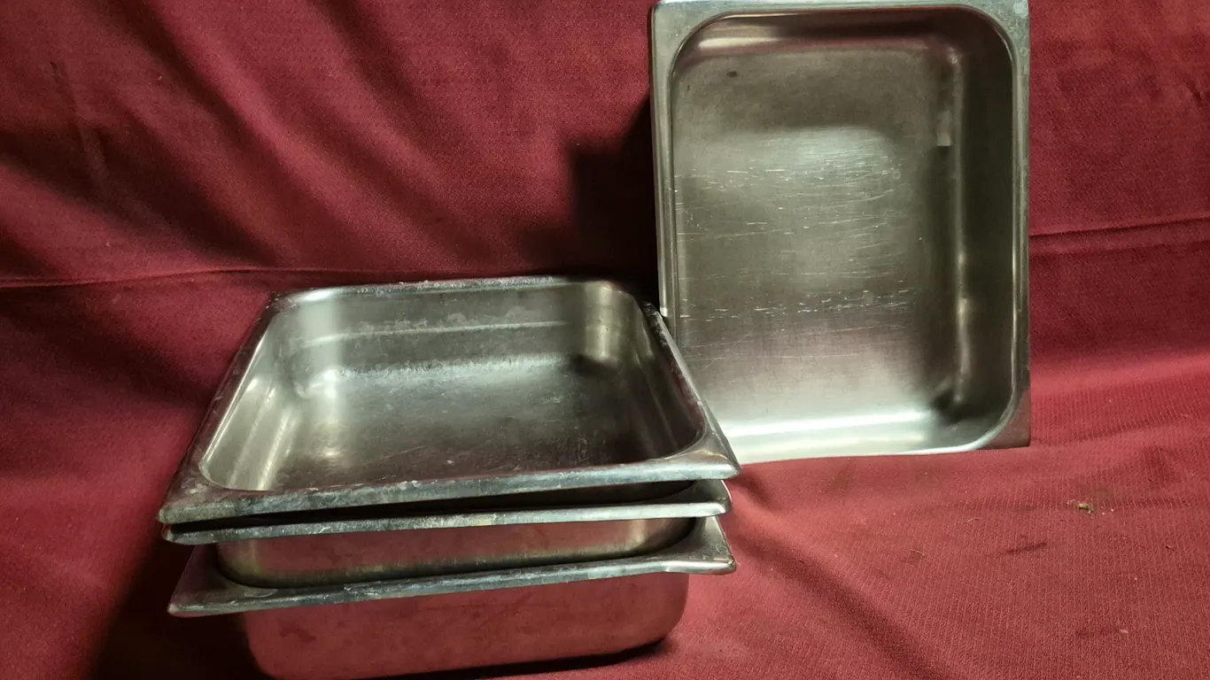 (4) Half Size 2-1/2" Deep Stainless Steel Hotel Pans