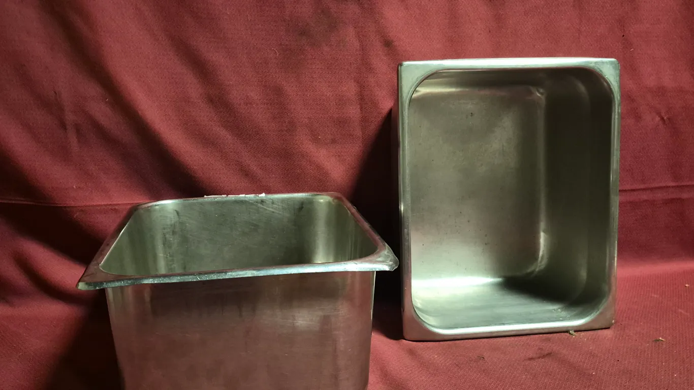 (2) Half Size 6" Deep Stainless Steel Hotel Pans