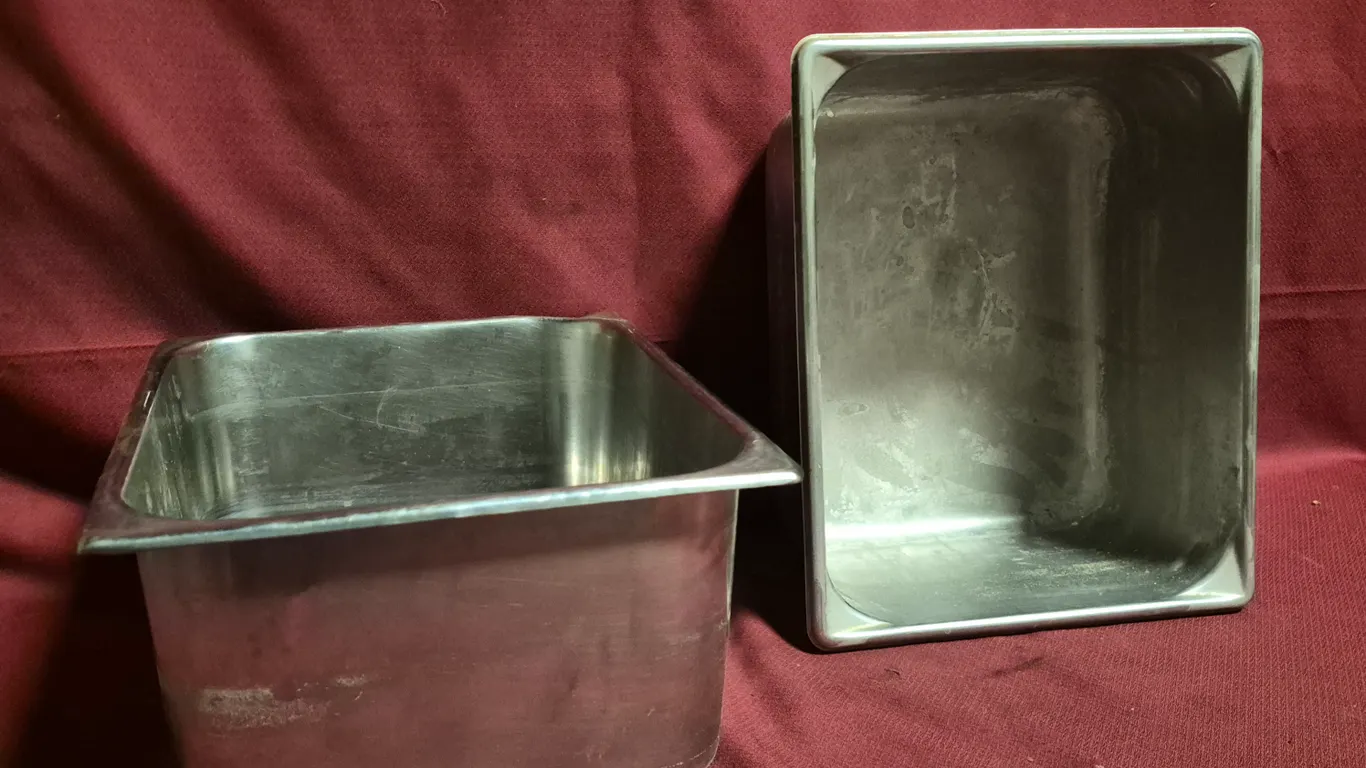 (2) Half Size 6" Deep Stainless Steel Hotel Pans