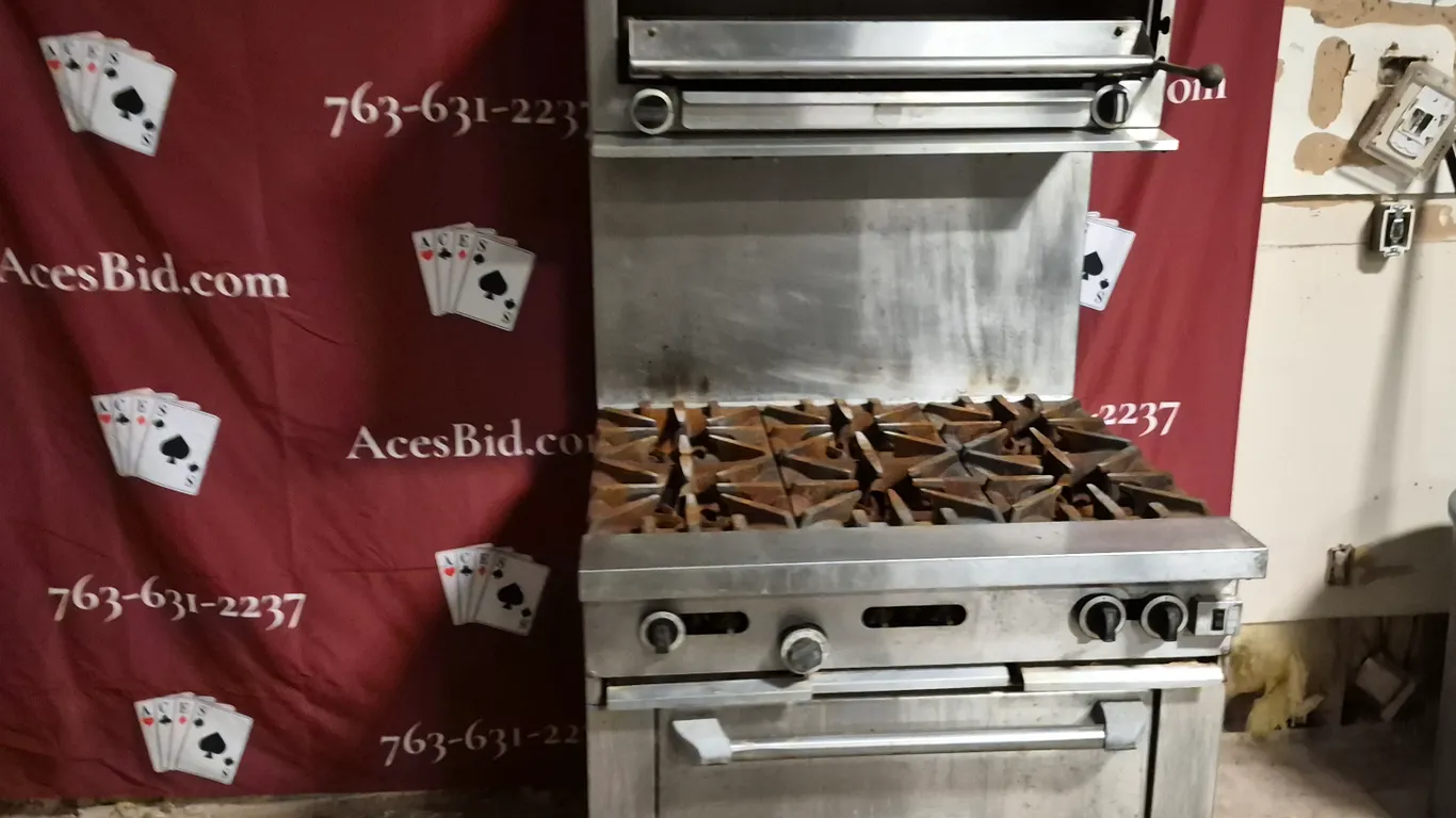 Garland 6 Burner Range on Casters with Oven Below and Salamander Above - Natural Gas