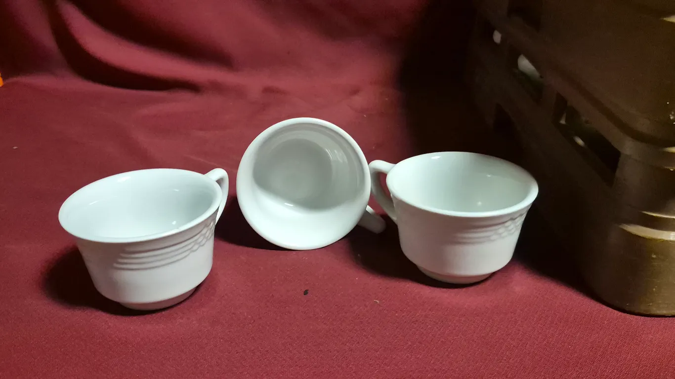 (40) Rego Ceramic Coffee Mugs, (2) 20 Compartment Dishwasher Racks