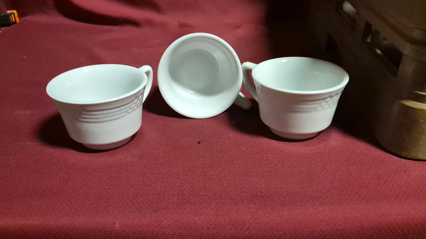 (40) Rego Ceramic Coffee Mugs, (2) 20 Compartment Dishwasher Racks
