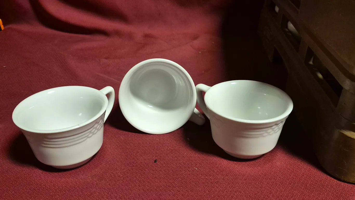 (40) Rego Ceramic Coffee Mugs, (2) 20 Compartment Dishwasher Racks
