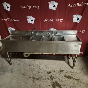 Custom Stainless Steel 4 Compartment Back Bar Sink with 2 Faucets- NSF Approved