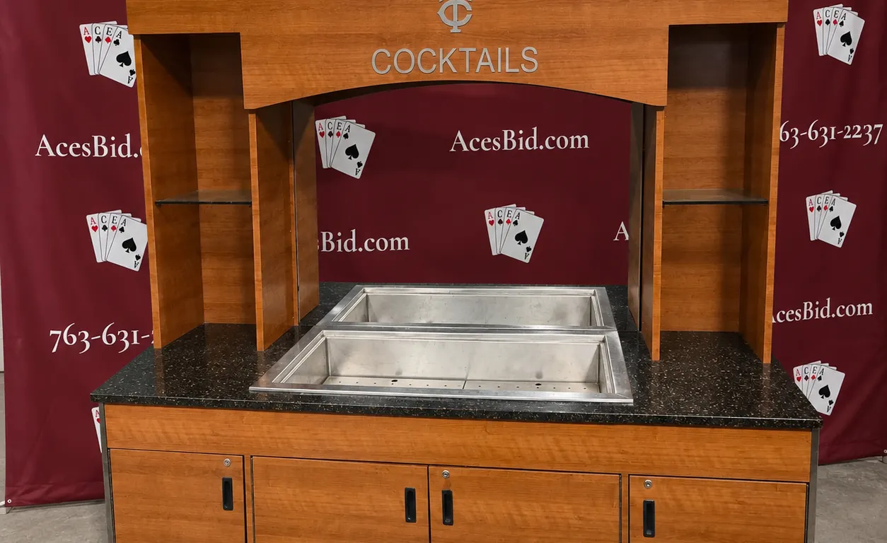 Wood Ice Down Bar with 4 Cabinet Doors and Mirror - 85.5" x 32"