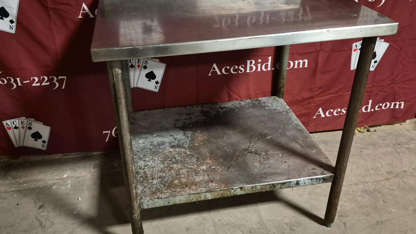 Stainless Steel Work Table with Backsplash and Galvanized Legs and Under Shelf - 36" x 30"