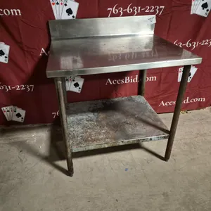 Stainless Steel Work Table with Backsplash and Galvanized Legs and Under Shelf - 36" x 30"