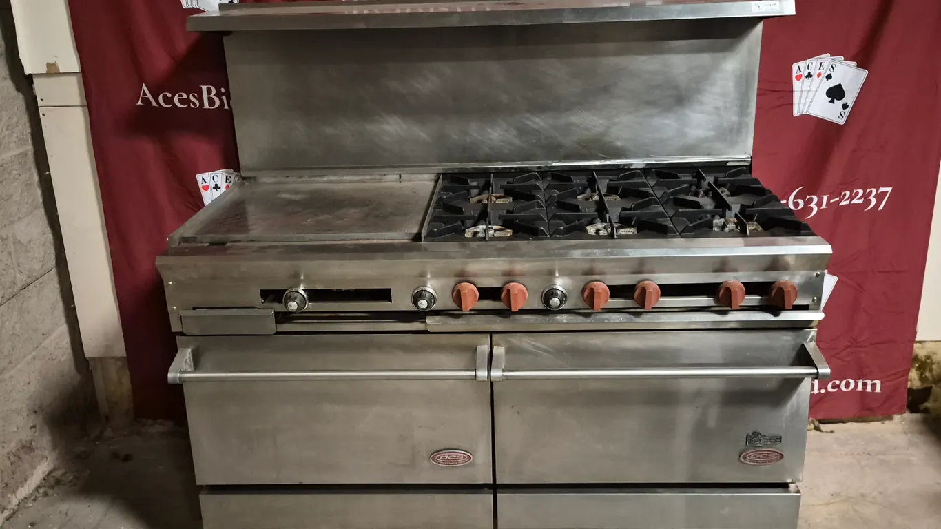DCS 6 Burner Range on Casters with 24" Griddle on Left; (2) Ovens Below; and Stainless Steel Ove...