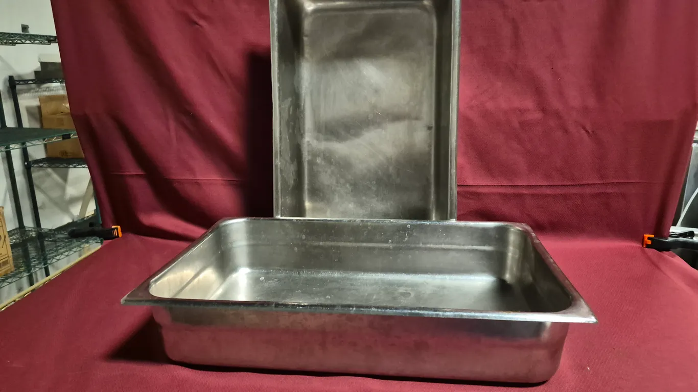 (2) Full Size 4" Deep Stainless Steel Hotel Pans