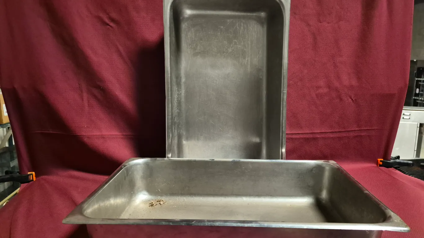 (2) Full Size 4" Deep Stainless Steel Hotel Pans