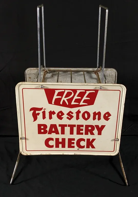 FREE FIRESTONE BATTERY CHECK RACK WITH 2 TIN SIGNS
