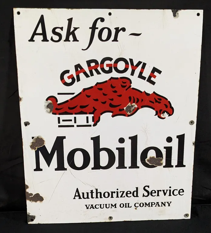 PORCELAIN SIGN ASK FOR GARGOYLE MOBILOIL AUTHORIZED SERVICE