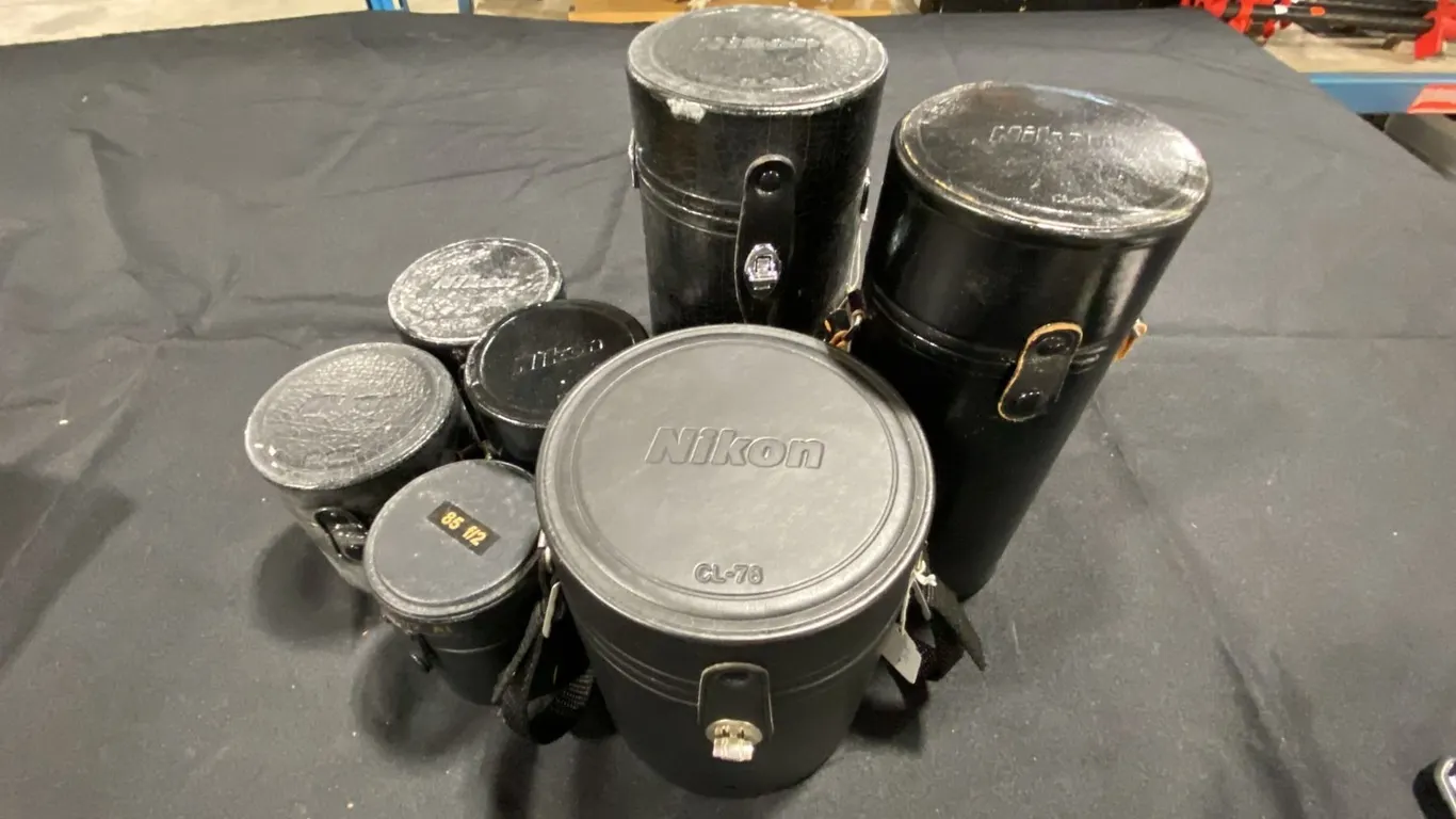 7 ASSORTED SIZED BLACK NIKON CAMERA LENS CASES