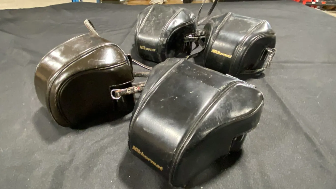 4 NIKKORMAT VINTAGE LEATHER CAMERA CASES MADE IN JAPAN *ONE NEEDS REPAIR*