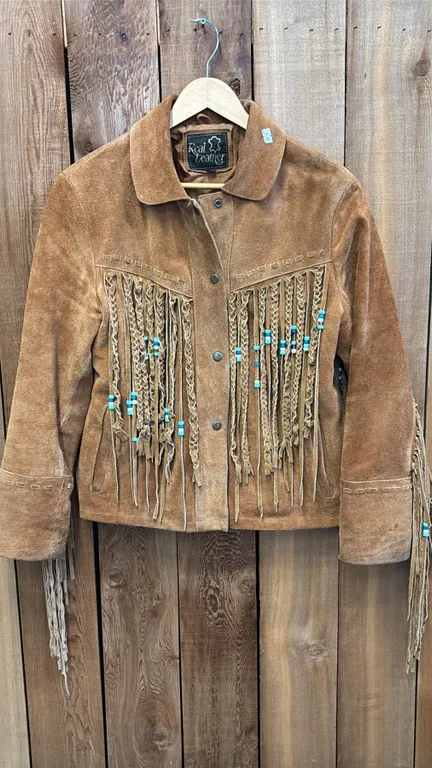 REAL LEATHER FIRST NATIONS LEATHER BEADED BUTTON-UP JACKET SIZE XL