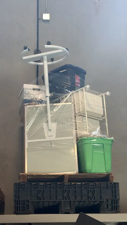 MIXED DAYCARE INVENTORY PALLET LOT WITH ECR4KIDS WOODEN BOOKCASE AND INFANT ACTIVITY CENTER
