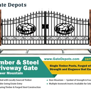 UNUSED 20ft Timber & Steel Driveway Gate Deer Mountain Design