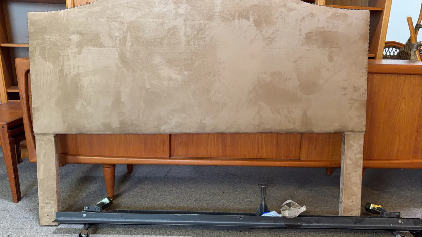 Upholstered Nail Studded Queen Headboard and Frame