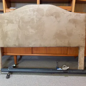 Upholstered Nail Studded Queen Headboard and Frame