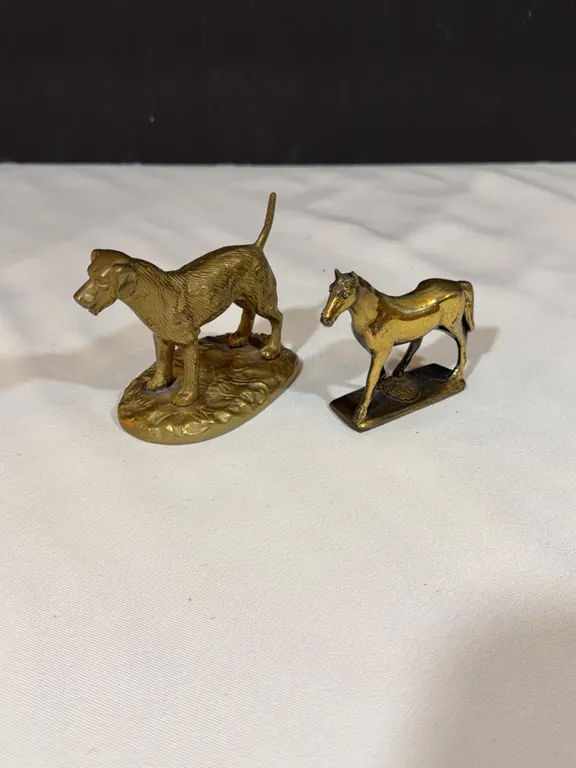 Brass Dog & Churchhill Down Horse Figurines