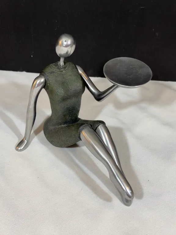 Metal and Stone/ResinArt Deco Lady w/Tray